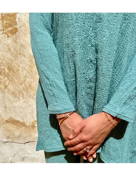 Women's summer set 2-piece long tunic & wide trousers - aqua — photo 3