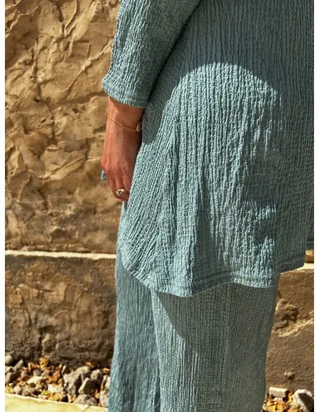 Women's summer set 2-piece long tunic & wide trousers - aqua — photo 4