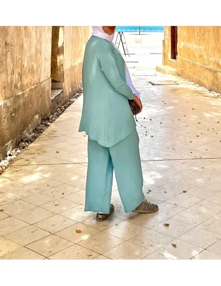 Women's summer set 2-piece long tunic & wide trousers - aqua — photo 5