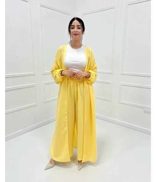 Women's Summer 2-piece set – long tunic & wide trousers yellow
