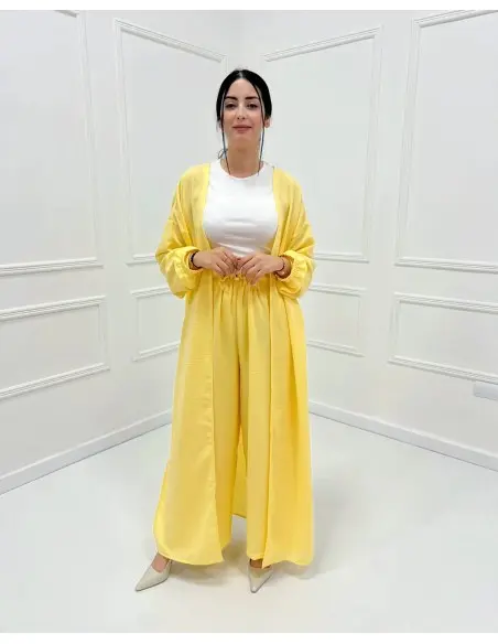 Women's Summer 2-piece set – long tunic & wide trousers yellow