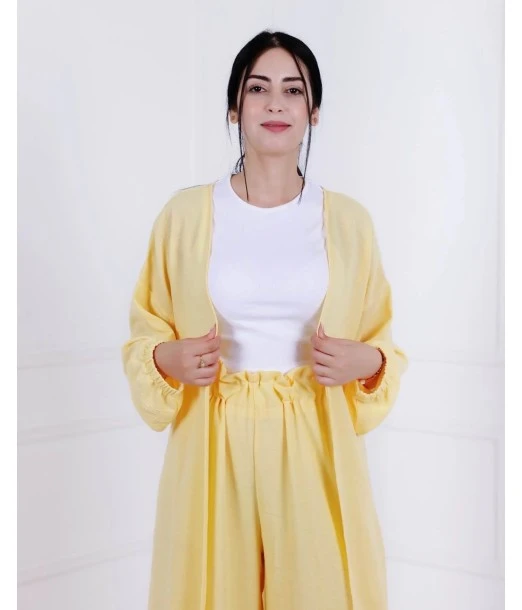 Women's Summer 2-piece set – long tunic & wide trousers yellow 2