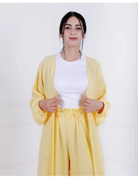Women's Summer 2-piece set – long tunic & wide trousers yellow — photo 2