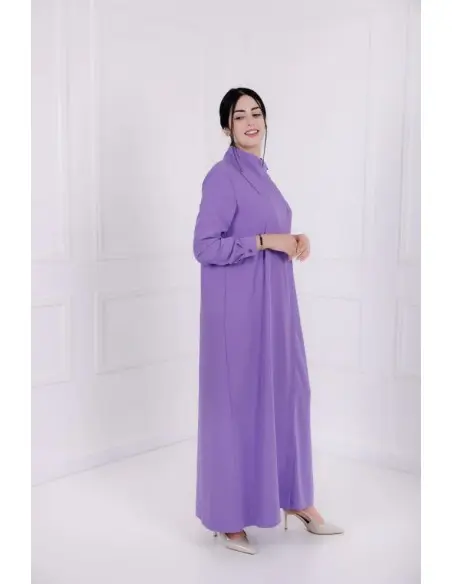 Aura dress, elegant long premium crepe dress with asymmetric neckline - violet