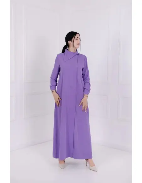 Aura dress, elegant long premium crepe dress with asymmetric neckline - violet — photo 4