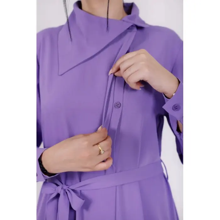 Robe Aura, Robe Longue Élégante en Crêpe Premium avec Col