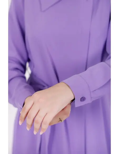 Aura dress, elegant long premium crepe dress with asymmetric neckline - violet — photo 8