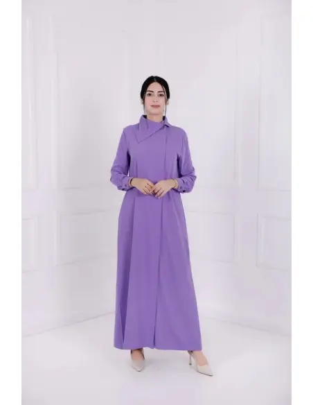 Aura dress, elegant long premium crepe dress with asymmetric neckline - violet — photo 9