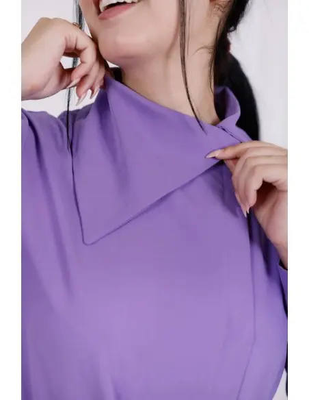 Aura dress, elegant long premium crepe dress with asymmetric neckline - violet — photo 3