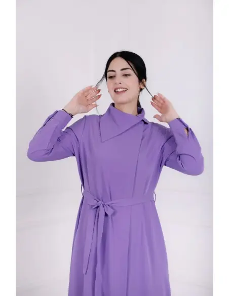Aura dress, elegant long premium crepe dress with asymmetric neckline - violet — photo 10