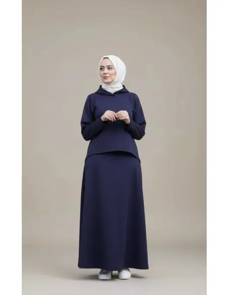 Women's chaperon set, elegant modest 2-piece outfit - midnight blue