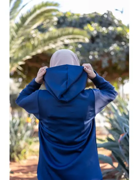 Women's hooded set, elegant modest 2-piece outfit - navy blue — photo 2