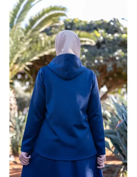 Women's hooded set, elegant modest 2-piece outfit - navy blue — photo 5