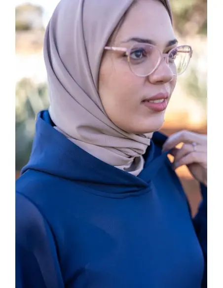 Women's hooded set, elegant modest 2-piece outfit - navy blue — photo 6