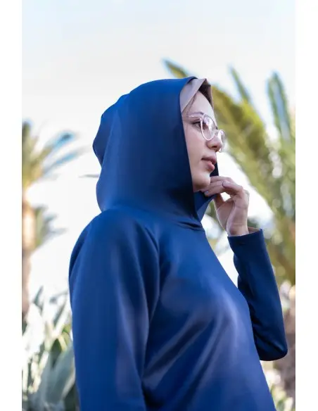 Women's hooded set, elegant modest 2-piece outfit - navy blue — photo 8