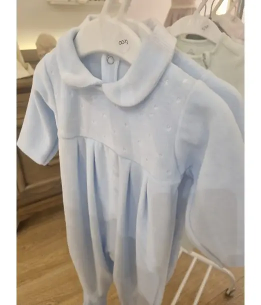 Grenouilère en velours Taille naissance - Bleu uni au Maroc - Baby And Mom