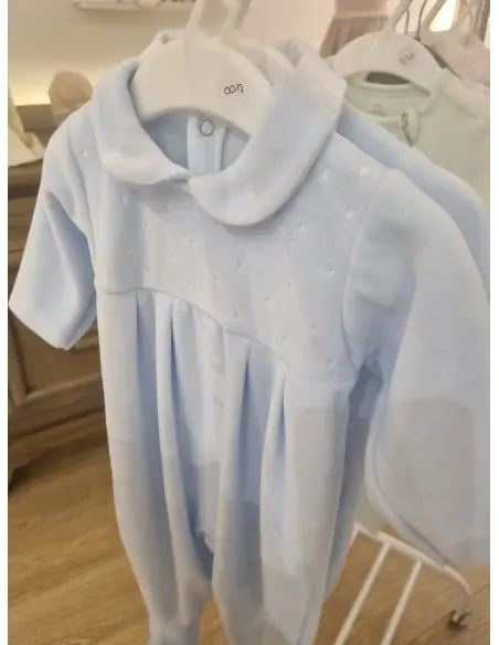 Grenouilère en velours Taille naissance - Bleu uni Grenouillère