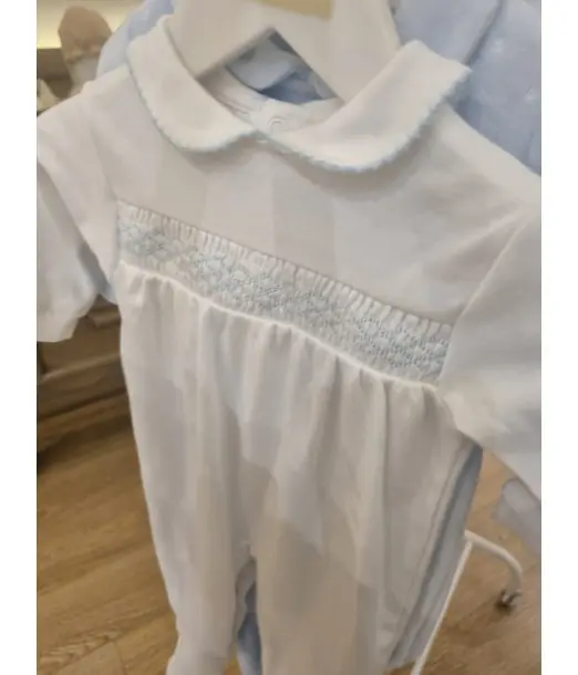 Grenouillère 100% Coton Taille naissance Blanc/Bleu au Maroc - Baby And Mom