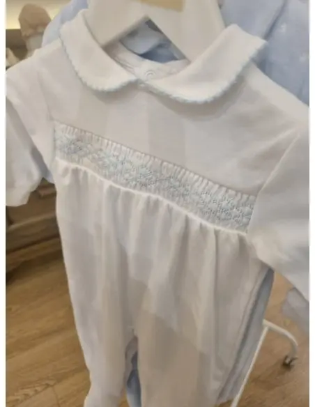 Grenouillère 100% Coton Taille naissance Blanc/Bleu