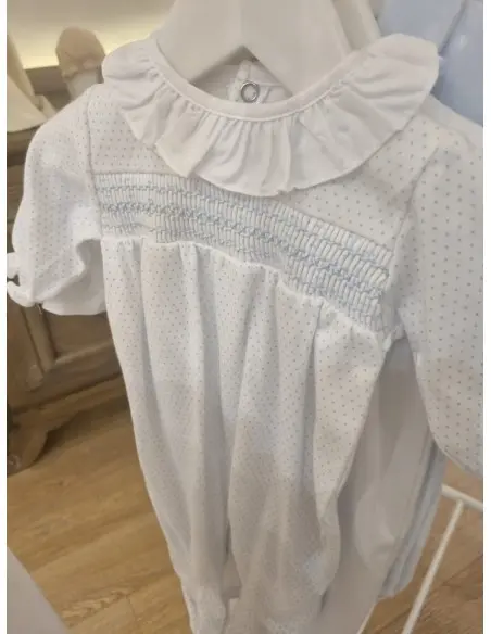 Grenouillère 100% Coton Taille naissance Blanc/Bleu - Petit