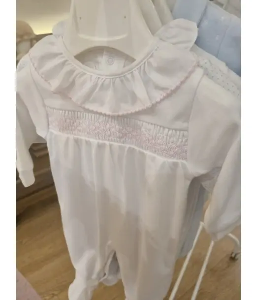 Grenouillère 100% Coton Taille naissance Blanc/Rose au Maroc - Baby And Mom