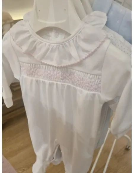 Grenouillère 100% Coton Taille naissance Blanc/Rose