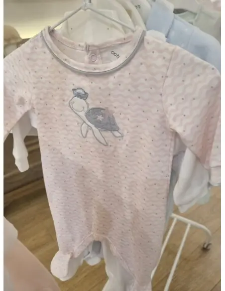 Grenouillère 100% Coton Taille naissance Tortue - Rose