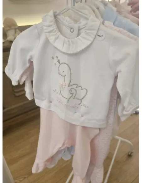 Ensemble 2 pièces pour bébé 100% Coton - Cygne Rose