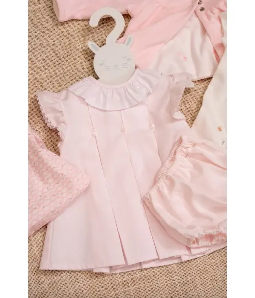 Robe bébé rose en piqué avec bonnet et bloomer Chic et