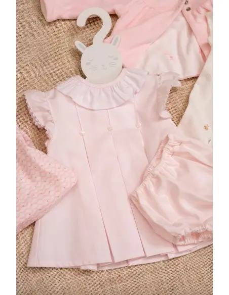 Robe bébé rose en piqué avec bonnet et bloomer Chic et