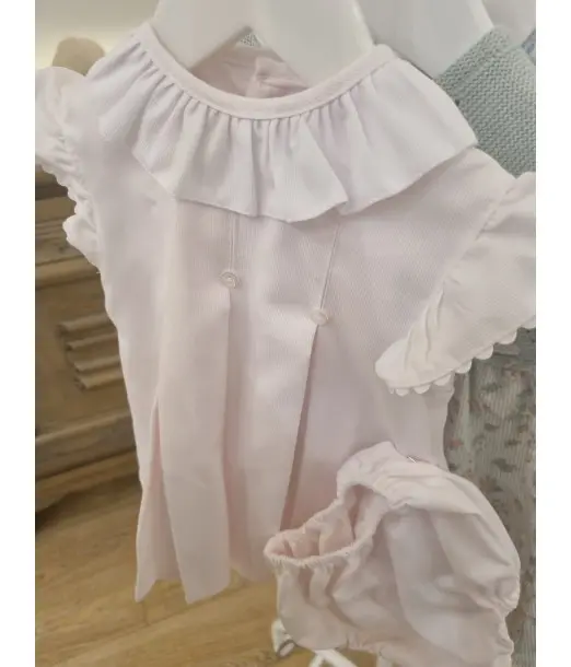 Robe bébé rose en piqué avec bonnet et bloomer Chic et 2