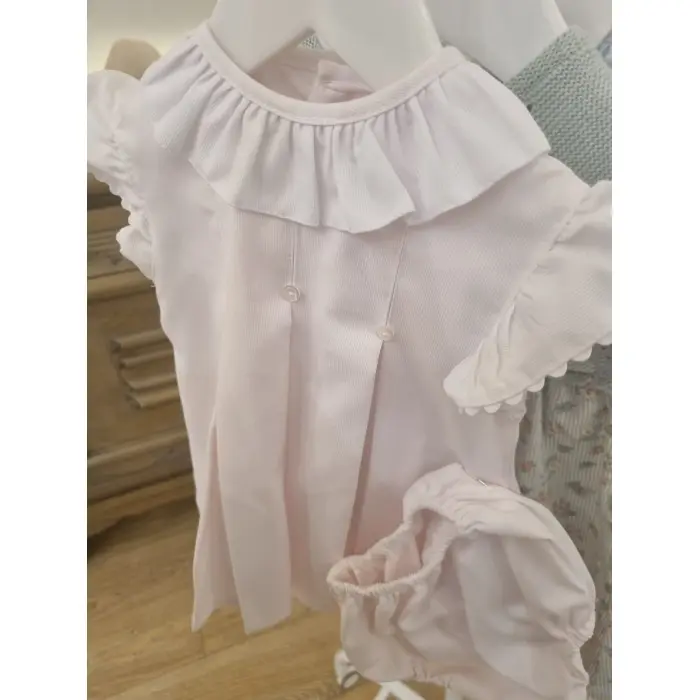 Robe bébé rose en piqué avec bonnet et bloomer Chic et
