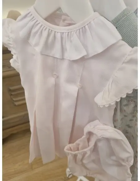 Robe bébé rose en piqué avec bonnet et bloomer Chic et