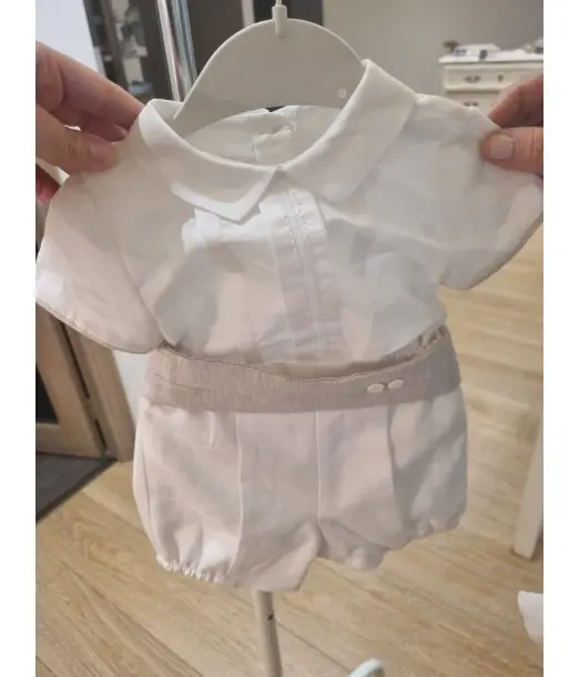 Ensemble bébé chemise et short en lin – Idéal pour baptême et