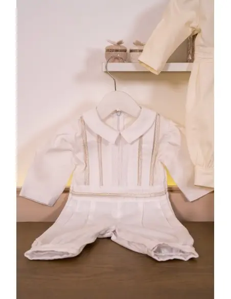 Boy's christening romper in piqué fabric with satin braid – Handmade — photo 2