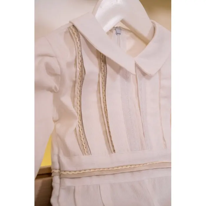 Combinaison de baptême garçon en tissu piqué avec galon satin –