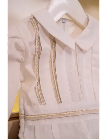 Boy's christening romper in piqué fabric with satin braid – Handmade — photo 3