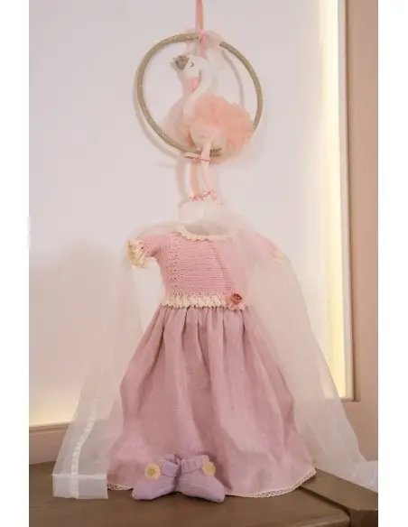 Robe de baptême bébé en maille et tissu piqué avec bloomer