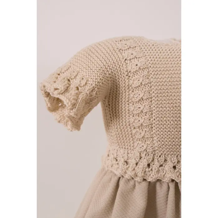Robe de baptême bébé en maille et tissu piqué avec bloomer