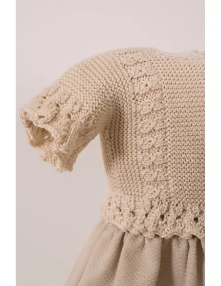 Robe de baptême bébé en maille et tissu piqué avec bloomer