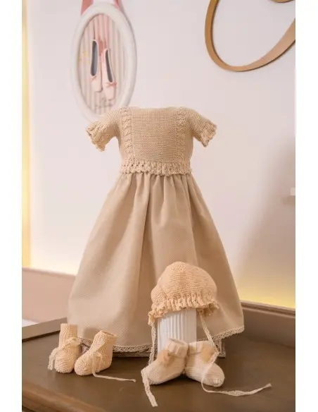 Robe de baptême bébé en maille et tissu piqué avec bloomer