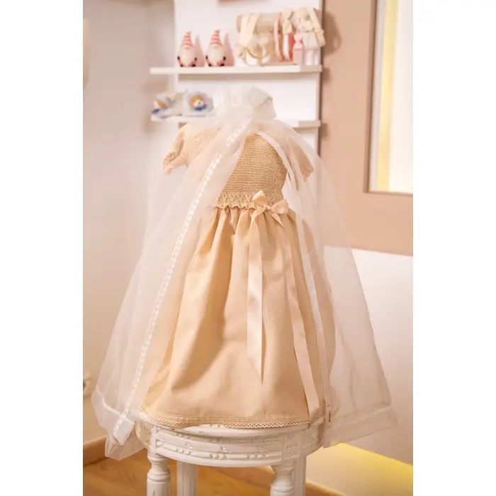Robe de baptême bébé en maille et tissu piqué avec bloomer