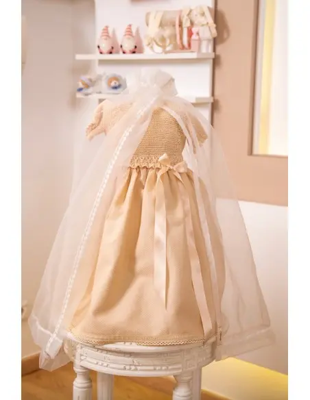 Robe de baptême bébé en maille et tissu piqué avec bloomer