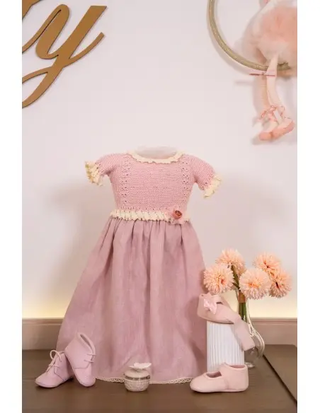 Robe de baptême bébé en maille et tissu piqué avec bloomer
