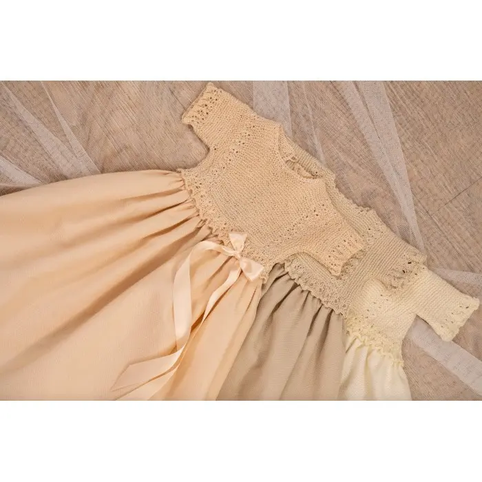 Robe de baptême bébé en maille et tissu piqué avec bloomer