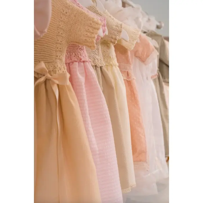 Robe de baptême bébé en maille et tissu piqué avec bloomer