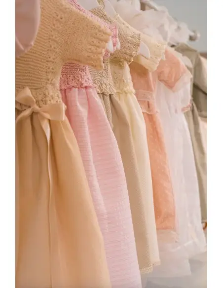 Robe de baptême bébé en maille et tissu piqué avec bloomer