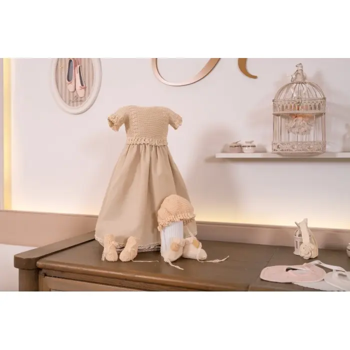 Robe de baptême bébé en maille et tissu piqué avec bloomer