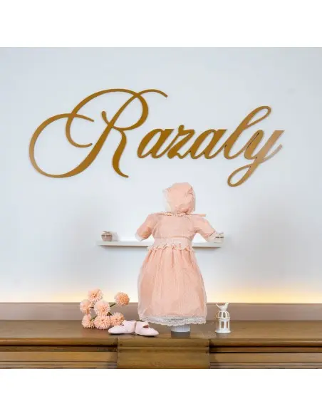 Robe de baptême en taffetas et tulle brodé avec bonnet assorti