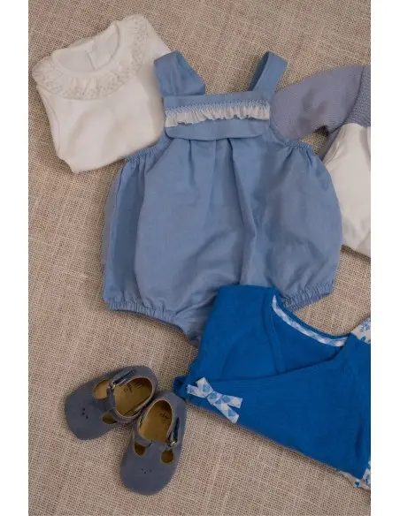 Barboteuse bébé en lin avec galon fait main et chemise - 1 à 3